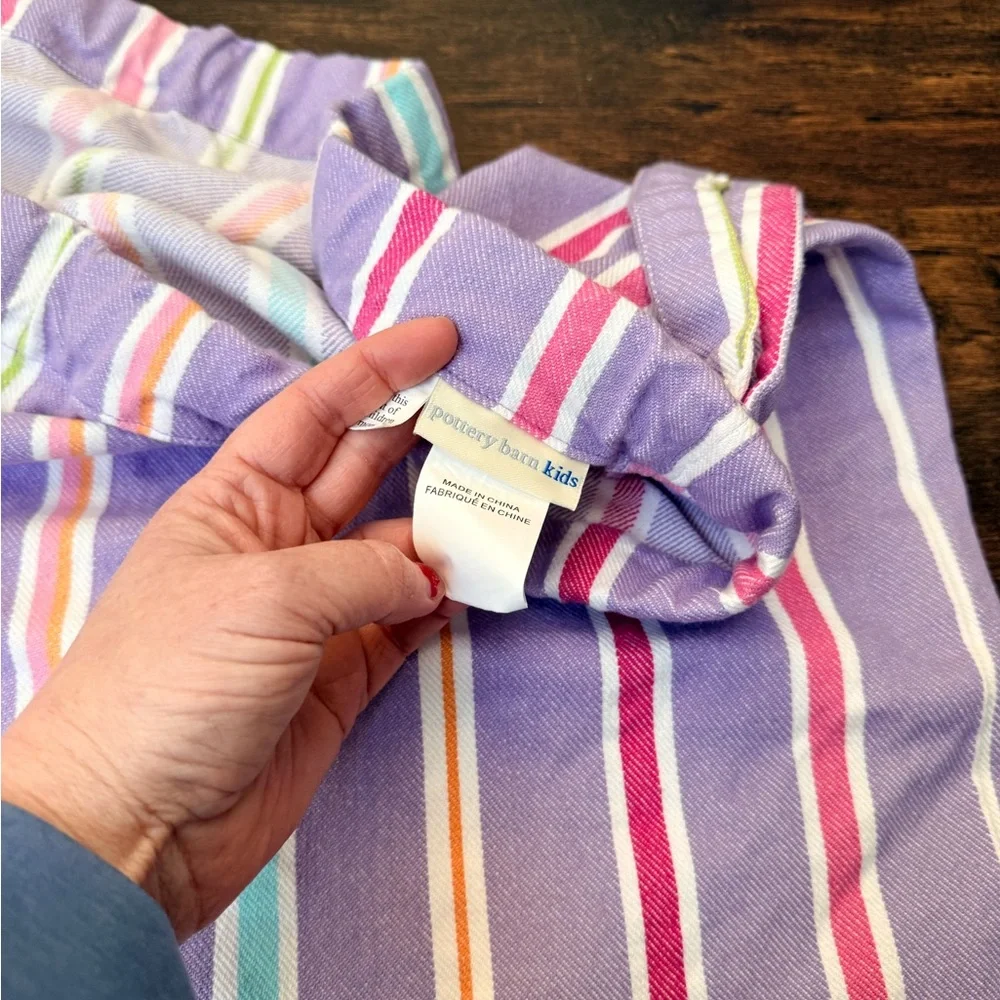 Pottery Barn Kids Purple Rainbow Striped Laundry Liner w/Drawstring Ties EUC